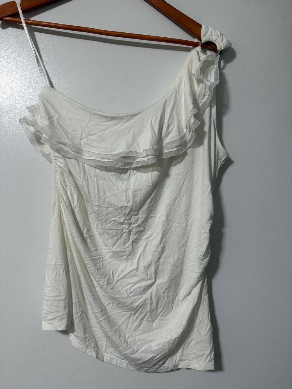 White House Black Market White One-Shoulder Ruffle Camisole